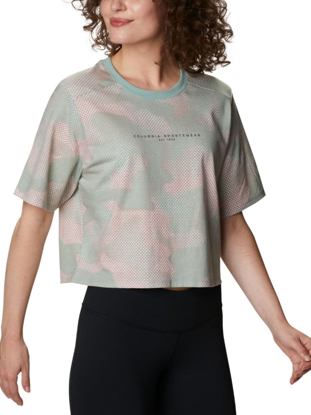 Columbia Womens Park Boxy T-Shirt Color Aqua Tone Spotted Camo